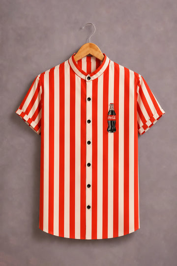 Red White Bottle Vertical Stripe Shirt